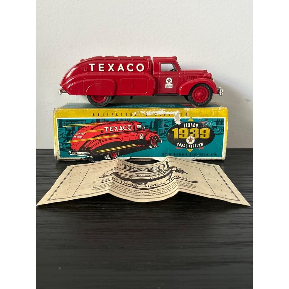 1939 Texaco Logo Dodge Airflow Tanker Die-Cast Coin Piggy Bank w/Box & Pamphlet
